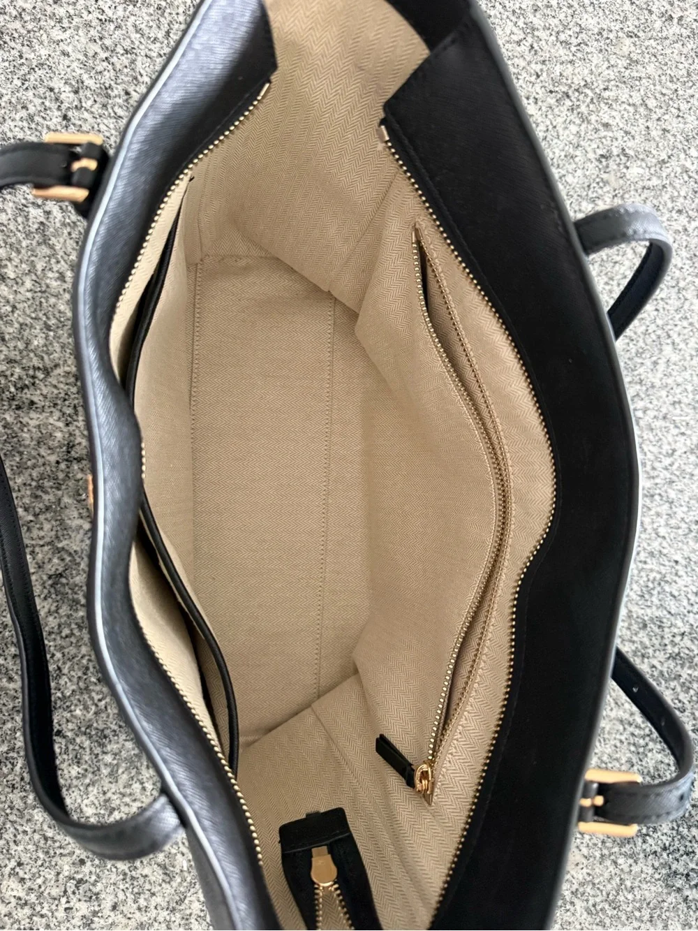 Tory Burch York Black Leather Tote with Gold Logo